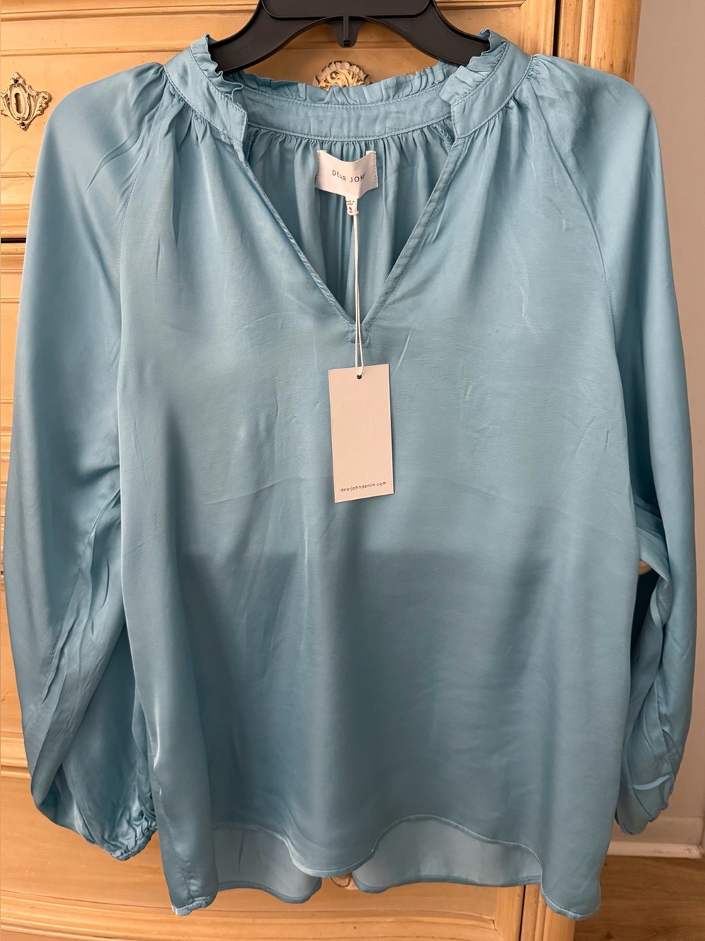 Dear John Sky Blue V-Neck Long Sleeve Blouse